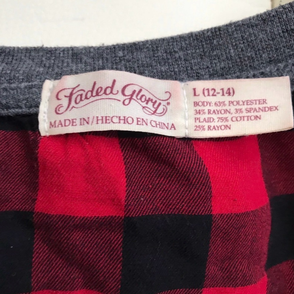 Faded Glory Women’s Gray Long Sleeve Top Tee with Plaid Hem Layered Look Size L - Picture 8 of 8